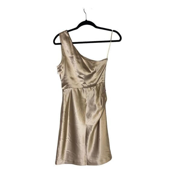 #155- J CREW Champaign silk one shoulder cocktail dress - Picture 4 of 10